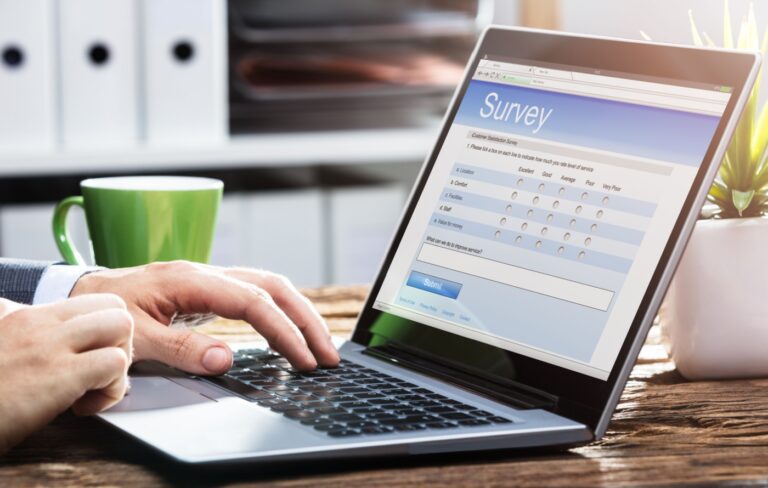 Close-up of someone filling in an online survey